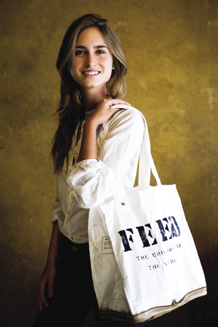 Lauren Bush modeling a FEED bag
